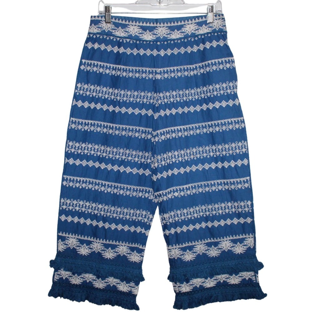 Womens Rachel Zoe Lapis Blue White Cotton Geometric Cropped Pants - Size 6 - NWT
